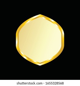 Icono del vector de etiquetas definir color dorado en fondo negro. La cinta aislada forma ilustración de regalo y accesorio. Sticker de Navidad y decoración para aplicaciones y web. Colección de carteles, insignias y bordes.