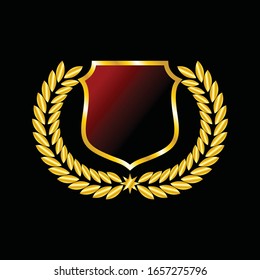 Label vector icon set gold color on black background. Ribbon isolated shapes illustration of gift and accessory. Christmas sticker and decoration for app and web. Banner, badge and borders collection.