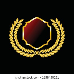 Icono del vector de etiquetas definir color dorado en fondo negro. La cinta aislada forma ilustración de regalo y accesorio. Sticker de Navidad y decoración para aplicaciones y web. Colección de carteles, insignias y bordes.
