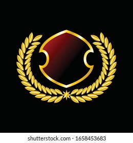 Label vector icon set gold color on black background. Ribbon isolated shapes illustration of gift and accessory. Christmas sticker and decoration for app and web. Banner, badge and borders collection.