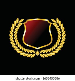 Label vector icon set gold color on black background. Ribbon isolated shapes illustration of gift and accessory. Christmas sticker and decoration for app and web. Banner, badge and borders collection.