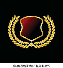 Label vector icon set gold color on black background. Ribbon isolated shapes illustration of gift and accessory. Christmas sticker and decoration for app and web. Banner, badge and borders collection.