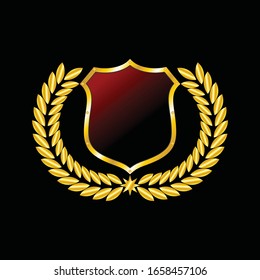 Label vector icon set gold color on black background. Ribbon isolated shapes illustration of gift and accessory. Christmas sticker and decoration for app and web. Banner, badge and borders collection.