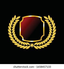 Label vector icon set gold color on black background. Ribbon isolated shapes illustration of gift and accessory. Christmas sticker and decoration for app and web. Banner, badge and borders collection.