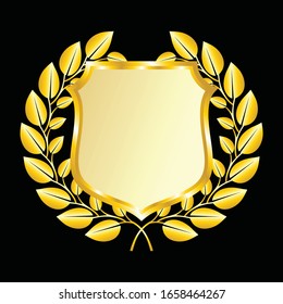 Label vector icon set gold color on black background. Ribbon isolated shapes illustration of gift and accessory. Christmas sticker and decoration for app and web. Banner, badge and borders collection.