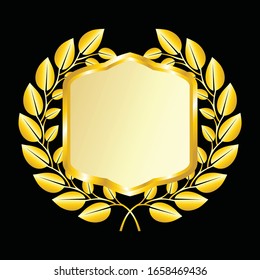 Label vector icon set gold color on black background. Ribbon isolated shapes illustration of gift and accessory. Christmas sticker and decoration for app and web. Banner, badge and borders collection.