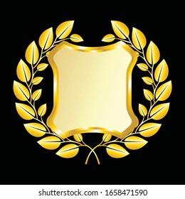 Label vector icon set gold color on black background. Ribbon isolated shapes illustration of gift and accessory. Christmas sticker and decoration for app and web. Banner, badge and borders collection.