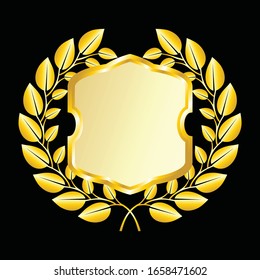 Label vector icon set gold color on black background. Ribbon isolated shapes illustration of gift and accessory. Christmas sticker and decoration for app and web. Banner, badge and borders collection.