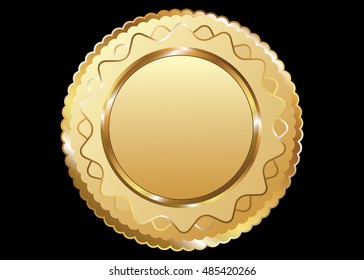 Label vector icon set gold color on black background. Ribbon isolated shapes illustration of gift and accessory. Christmas sticker and decoration for app and web. Banner, badge and borders collection.