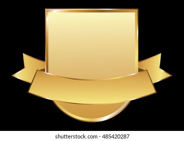 Label vector icon set gold color on black background. Ribbon isolated shapes illustration of gift and accessory. Christmas sticker and decoration for app and web. Banner, badge and borders collection.