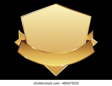 Label vector icon set gold color on black background. Ribbon isolated shapes illustration of gift and accessory. Christmas sticker and decoration for app and web. Banner, badge and borders collection.