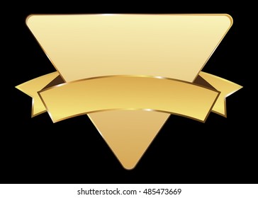 Label vector icon set gold color on black background. Ribbon isolated shapes illustration of gift and accessory. Christmas sticker and decoration for app and web. Banner, badge and borders collection.