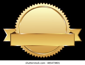 Label vector icon set gold color on black background. Ribbon isolated shapes illustration of gift and accessory. Christmas sticker and decoration for app and web. Banner, badge and borders collection.