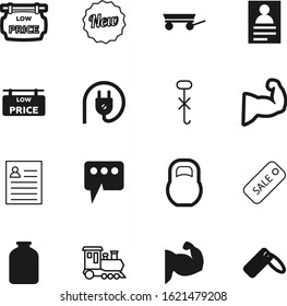 label vector icon set such as: bubble, plastic, use, service, speech, trailer, heavy, ton, food, connection, outline, plug, communication, pack, box, railroad, socket, rail, modern, cut, container