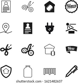 label vector icon set such as: protect, retro, protection, protein, kitchen, jar, outline, mason, roof, box, cardboard, bar, keep, sun, socket, finance, shop, warning, sell, travel, electric