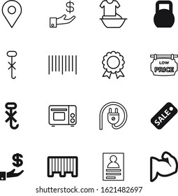 label vector icon set such as: building, logistics, pin, sold, cable, appliance, education, scanner, bake, red, direction, manual, measurement, food, carton, decorative, oven, gift, socket, contact
