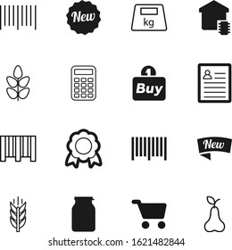 label vector icon set such as: jar, seal, guarantee, maths, cart, house, quality, plastic, medal, mark, add, glass, commerce, container, strength, cooking, balance, natural, recommended, school