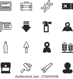 label vector icon set such as: bakery, crop, contact, authentication, study, show, scanner, genetic, event, id, movie, dna, molecule, rubber, San Francisco, juice, coupon, barcode, cereal, city