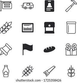 label vector icon set such as: fix, map, success, road, travel, collection, decor, barcode, shipping, sauce, gps, berry, ribbon, bow, twine, hand, taste, loaf, package, system, toast, freight