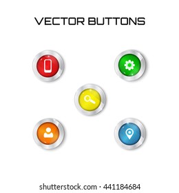 label. Vector modern colorful web buttons set on white background.search contact point settings smartphone icon