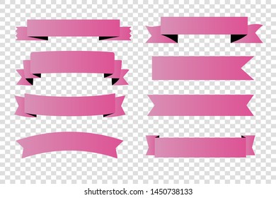 Label vector pink icon design isolated illustration set. Ribbon cutting flat collection symbol on white background.  Banner template for web, app, flyer, tag, sale element