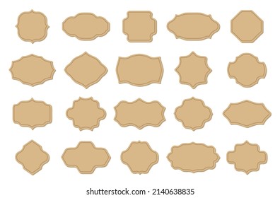Label vintage flat set. Template for retro cover wedding card invitation advertising signboard. Luxurious sticker of various shapes holiday price papercraft tag greeting. Vector illustration isolated