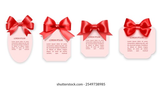 Label vintage frames form and shape. Vector emblem, decorative card with red bow