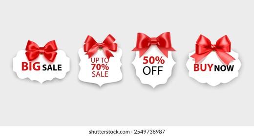 Label vintage frames form and shape. Vector emblem, decorative card with red bow