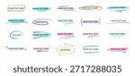 Label vintage handwriting design template. Marker or pen color writing text. Ribbon type frame. Square, circle,  parentheses, message and lines doodle hand drawn.
