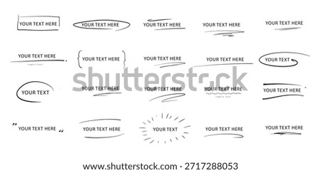 Label vintage handwriting design template. Marker or pen writing text. Ribbon type frame. Square, circle,  parentheses, message and lines doodle hand drawn.