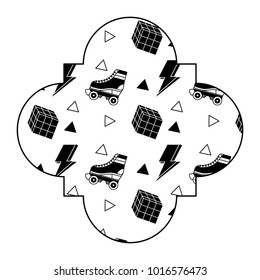label vintage retro roller skates and rubik cube game