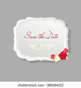 label in vintage style. save the date sticker isolated on gray