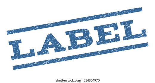 Label watermark stamp. Text caption between parallel lines with grunge design style. Rubber seal stamp with dirty texture. Vector cobalt blue color ink imprint on a white background.