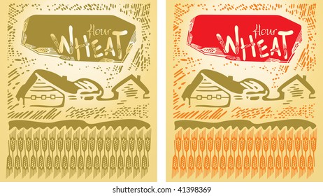 Label wheat and landscape