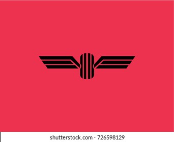 Label with wheel and wings for t-shirt print, poster, emblem. Vector illustration.