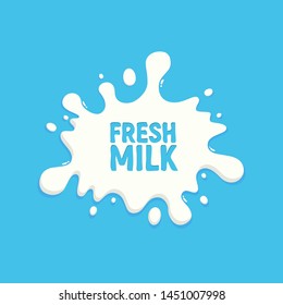 Label of white splash milk with drops. Fresh milk concept. Vector illustration in flat style.