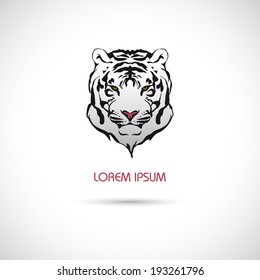 Label with a white tiger. Vector illustration.