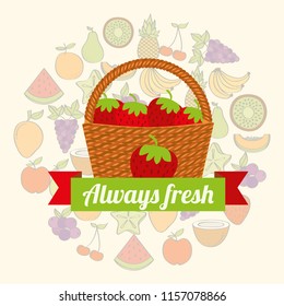 label wicker basket with always fresh strawberry