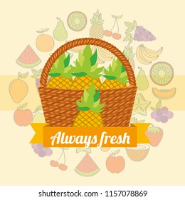 label wicker basket with always fresh pineapple