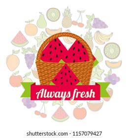 label wicker basket with always fresh watermelon
