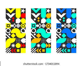 Label for wine in Bauhaus style. Abstract geometric background in Memphis style