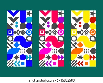 Label for wine in Bauhaus style. Abstract geometric background in Memphis style