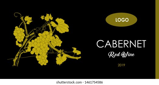 Label for wine. Bunch of grapes. Hand drawn

