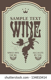 label for wine with a bunch of grapes in a retro style
