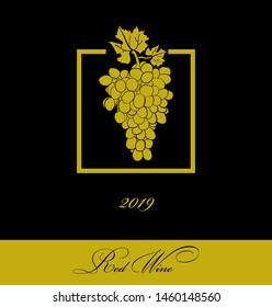 Label wine with grapevine. For white and red wine. Golden grapes.