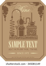 label for wine with wine production and a bunch of grapes