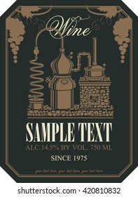 label for wine with wine production and a bunch of grapes