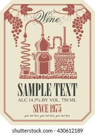 label for wine with wine production and a bunch of grapes