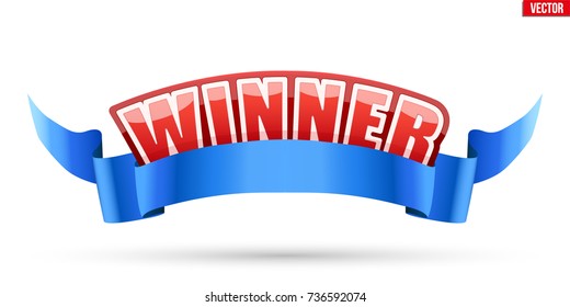 Label with Winner word and ribbon. Vector illustration isolated on white background.