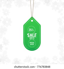 Label winter sale tag with special offer 25% off. Vector element for Merry Christmas and Happy New Year